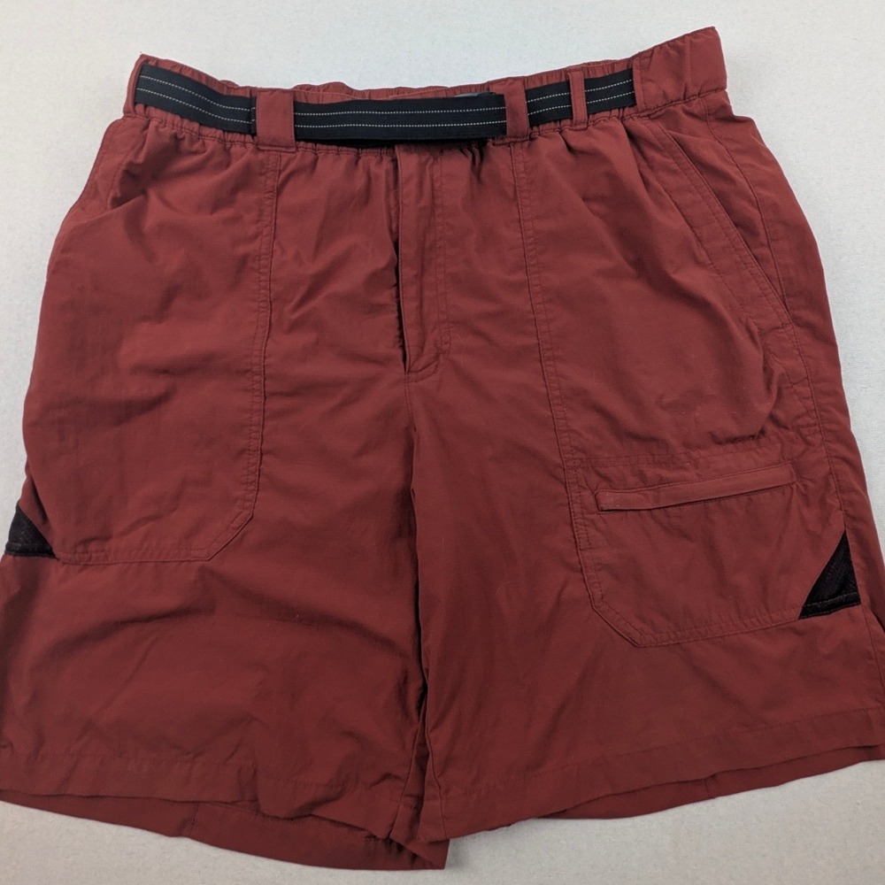 LL Bean Mens L Supplex Nylon Cargo Shorts mMaroon Integrated Belt Mesh Lined